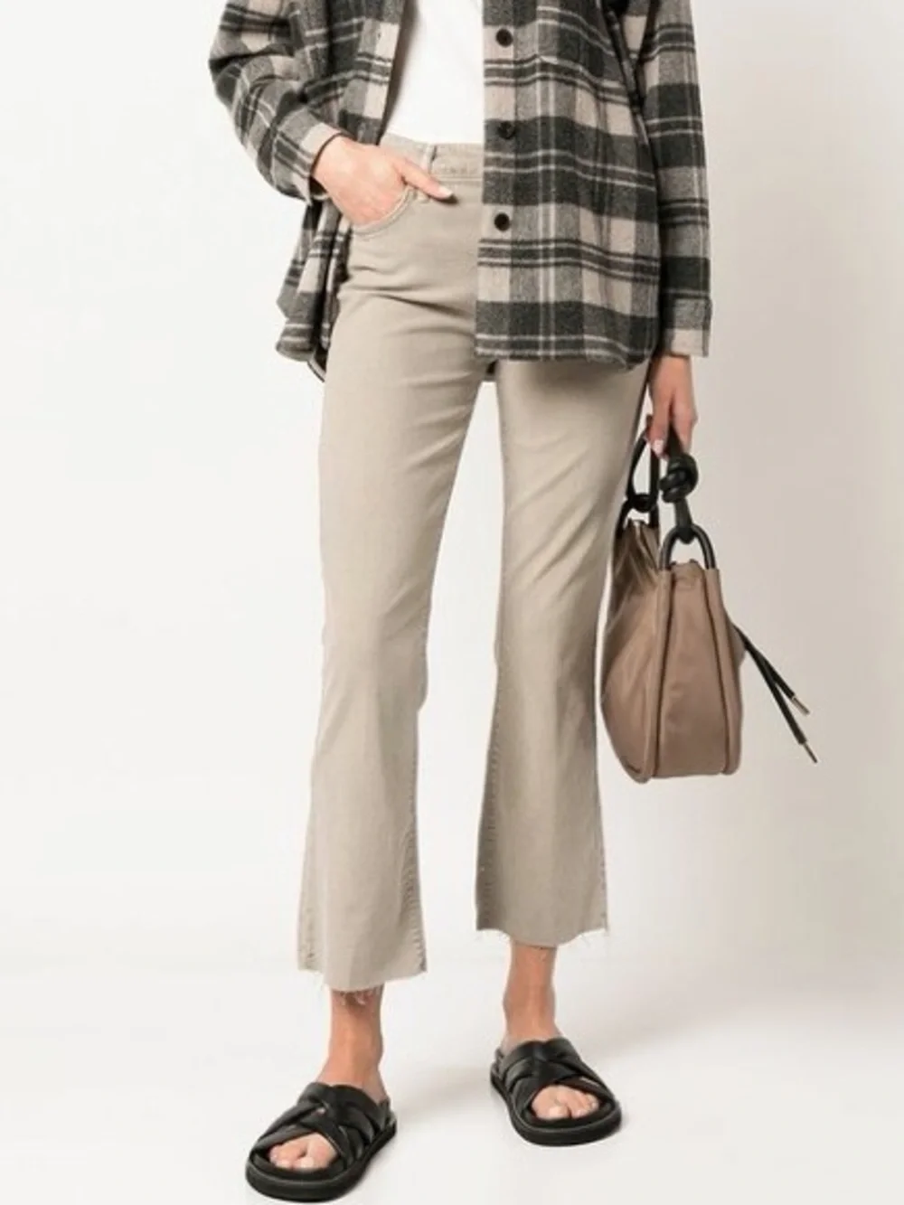 Mother Women’s The Insider Ankle Fray Pants in Chalk It Up Oxford Tan 27